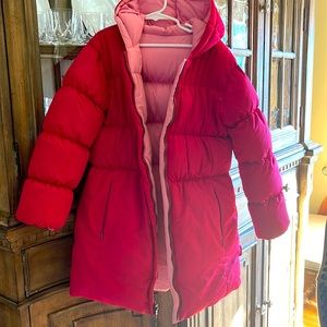 One Kid Puffy long coat. Pink/Hot Pink Size 8 excellent condition!